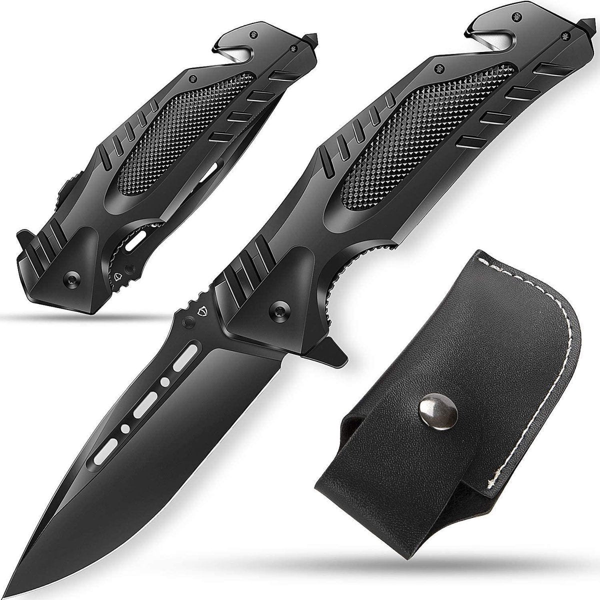 Sefaras Survival Zakmes 8Cr13MoV - Inklapbaar - Broekclip - Voor kamperen - RVS - Zwart