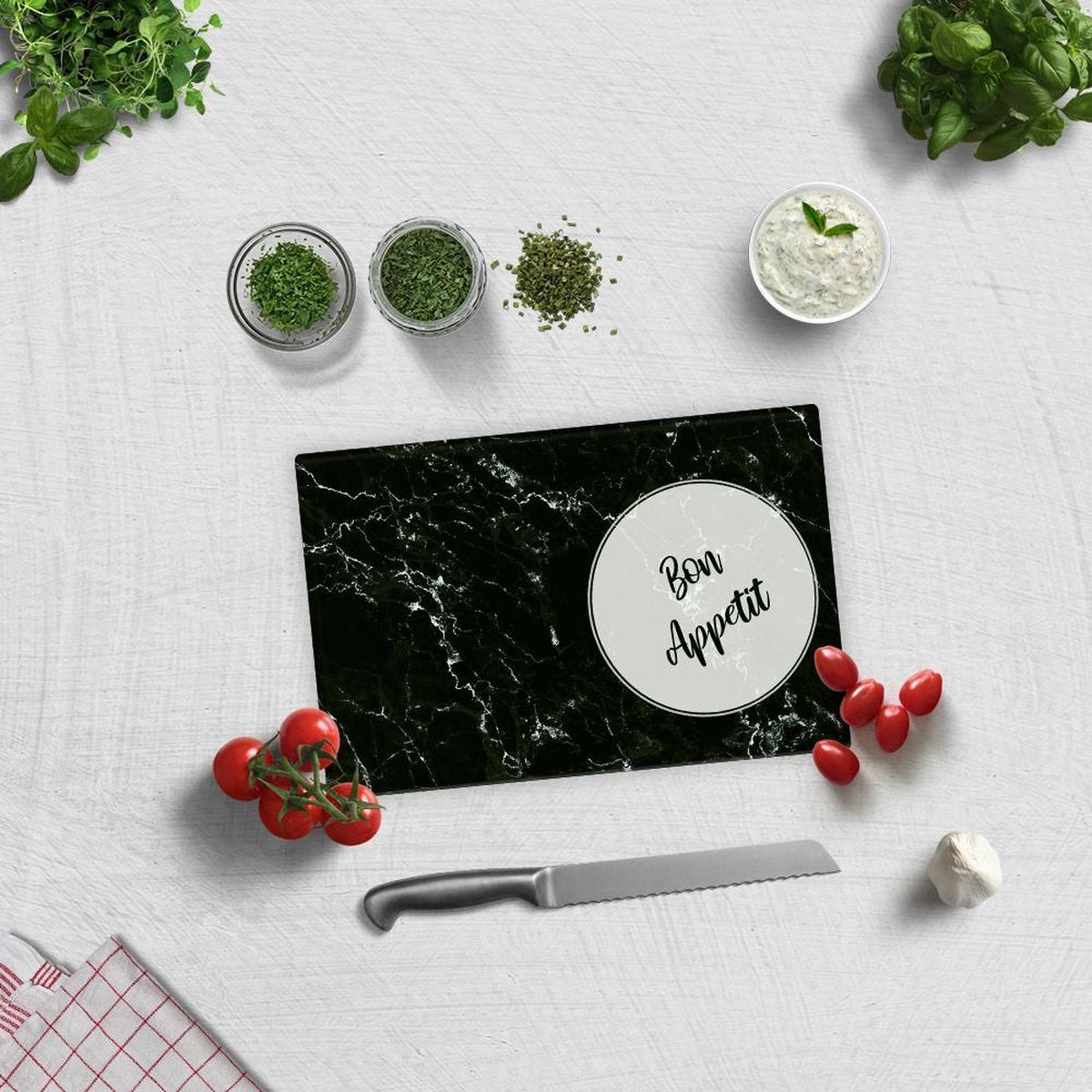 Bon Appetit Zwart Marmer Tempered Glazen Snijplank 20cm x 30cm