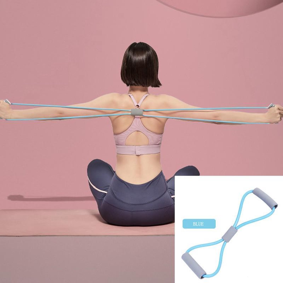 TDR - Trekkoord Yoga Elastiek - 2 stuks - Fitness Oefening Weerstandsband Rally Karakter Rubber Latex - Blauw