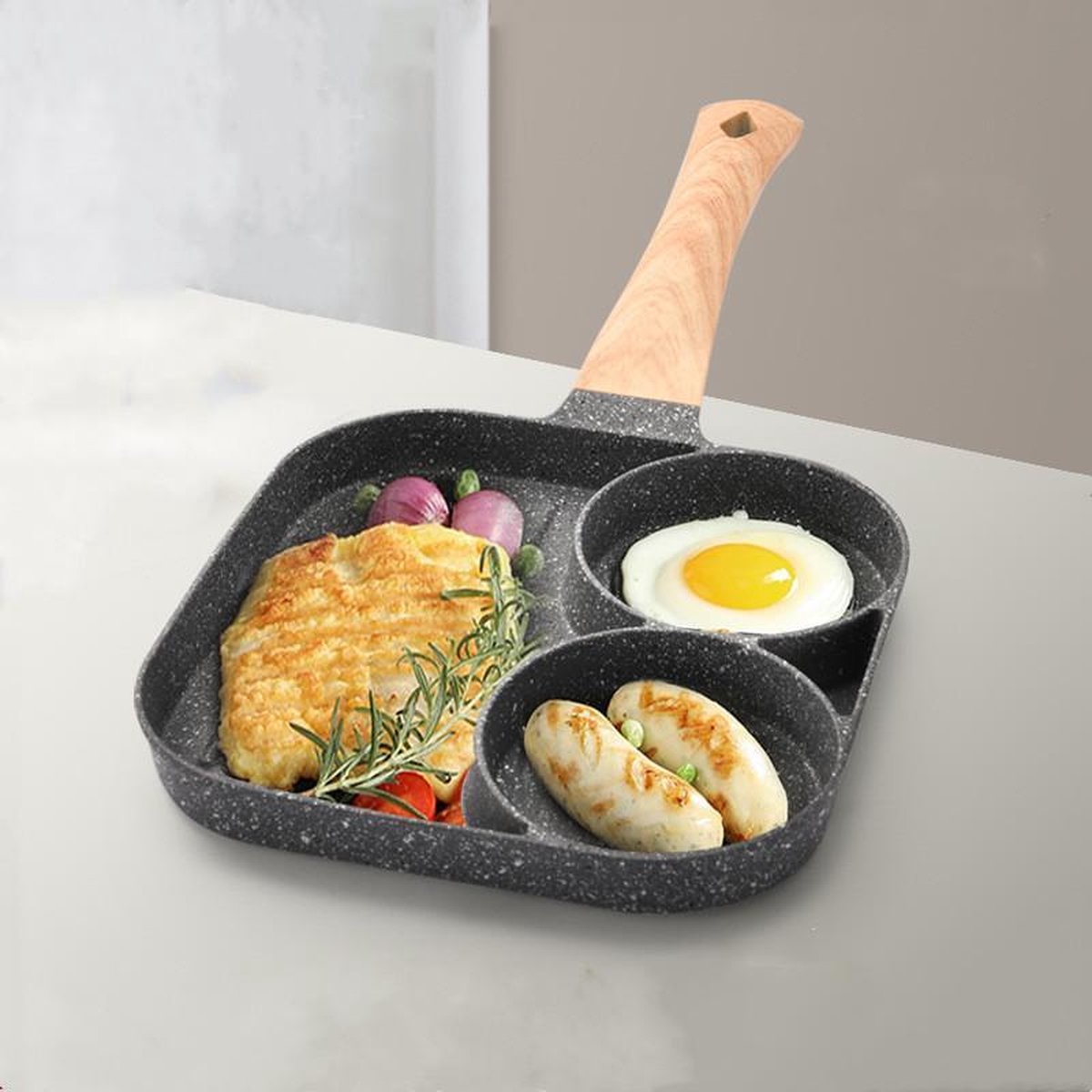 TDR -Multifunctionele grillpan - 3 in 1 gerechten tegelijk - voor eieren