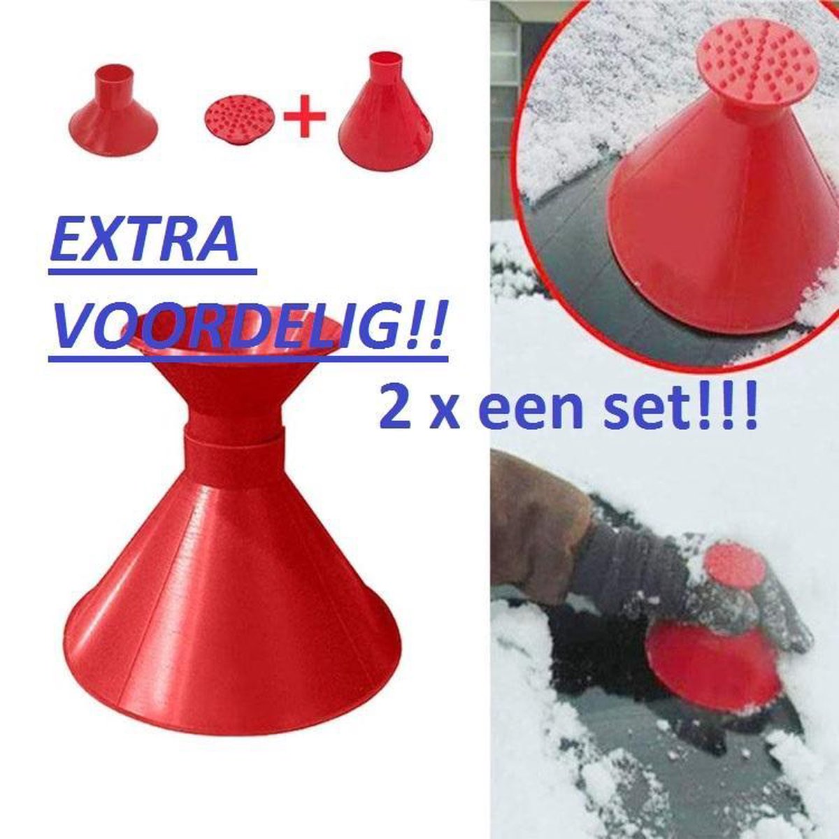 Set van 2 Conische ijskrabber sets ROOD