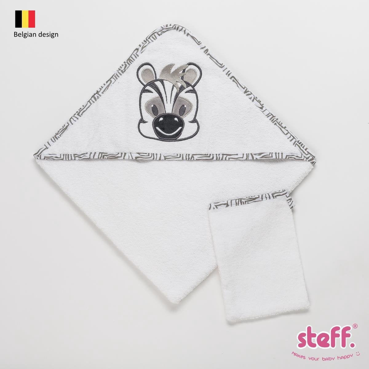 Steff - Zebra - Badcape 70x70 cm - met washandje 20x14 cm