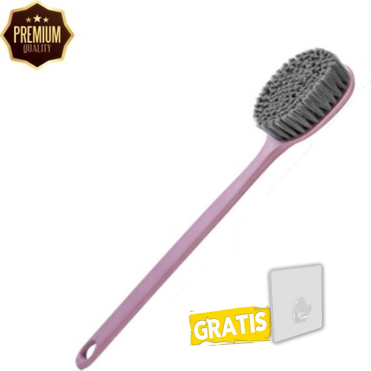 Deluxe Rugborstel Lavendel + GRATIS Haakje  - Bad borstel - Ruggen krabber - Douche borstel - Rug borstel massage - Paars - Nylon + PET - 95 gram ™