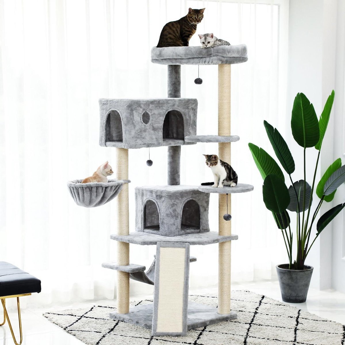TBG Snelle Levering Huisdier Krabpaal Toren Condo Hout Krabpaal met Krabpaal voor Katten Klimmen Boom Speelgoed Beschermen Meubels Nest AMT0074GY
