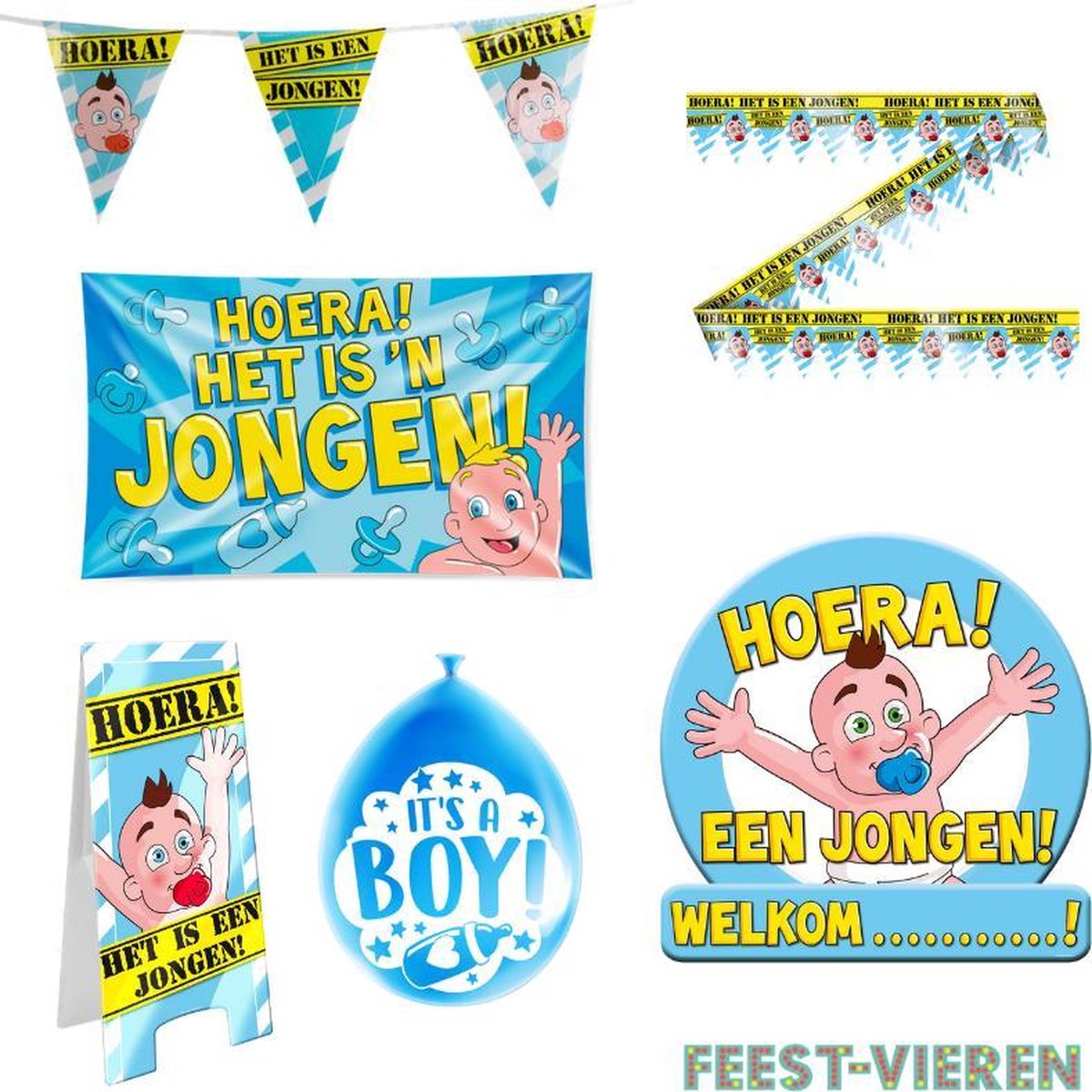 Hoera een jongen | Geboorte jongen versiering pakket XL