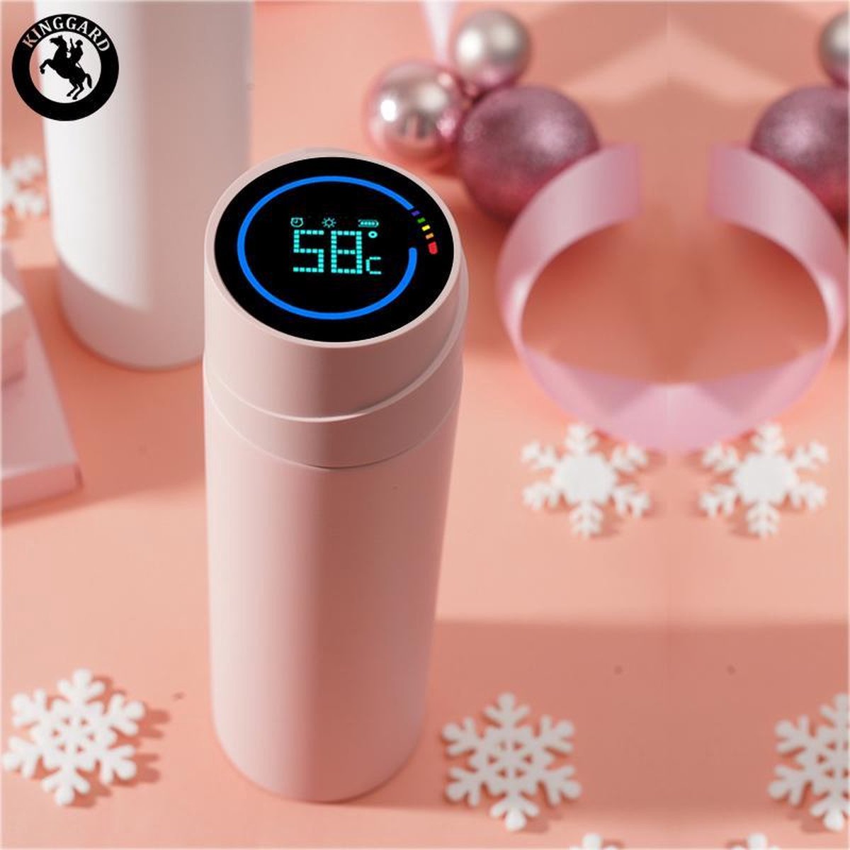 Aquafashion UV Waterfles - Slimme Drinkfles - Zelfreinigende Fles - UV Filter - Roestvrijstalen Thermofles - Smart Bottle - Luxe multifunctionele Veldfles - Temperatuur indicator - Drink reminder - Anti slip en lek - RVS - 450 ML - Model 2021 - Roze