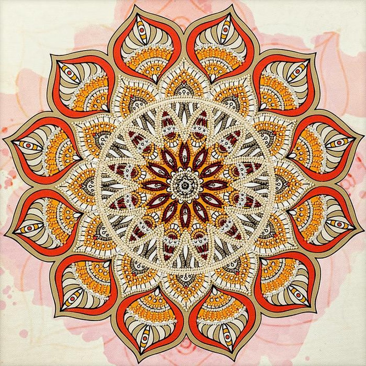 borduurpakket met kralen/parels MANDALA 3 - Wonderland - opgespannen op hout - 30 x 30 cm