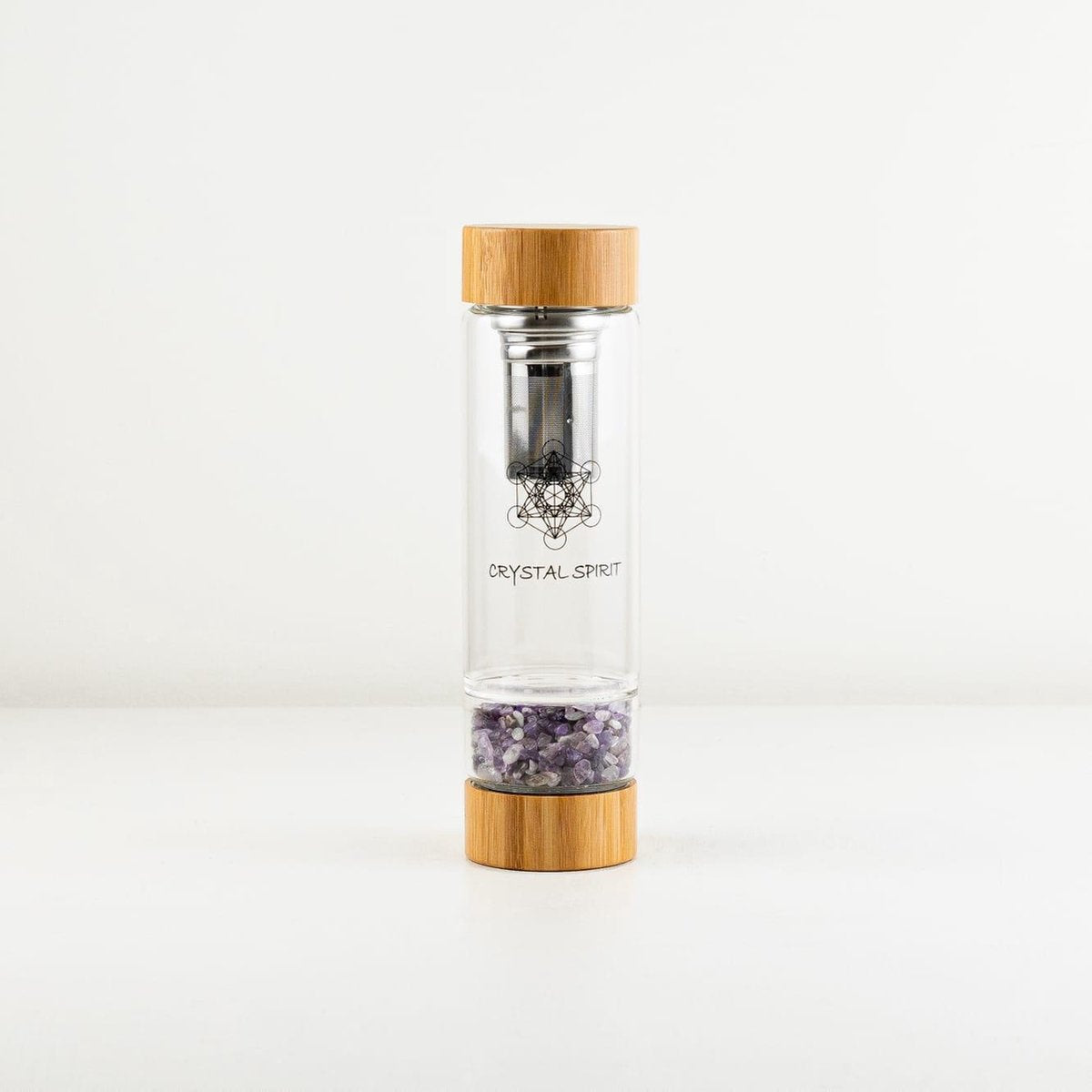 Crystal Spirit - Waterfles met kristal - (NL 2dgn levertijd) – Dreamy Purple - kleine edelsteen - trommel edelsteen – Vera Cruz Amethist - 550ml - edelsteenwater - bamboe