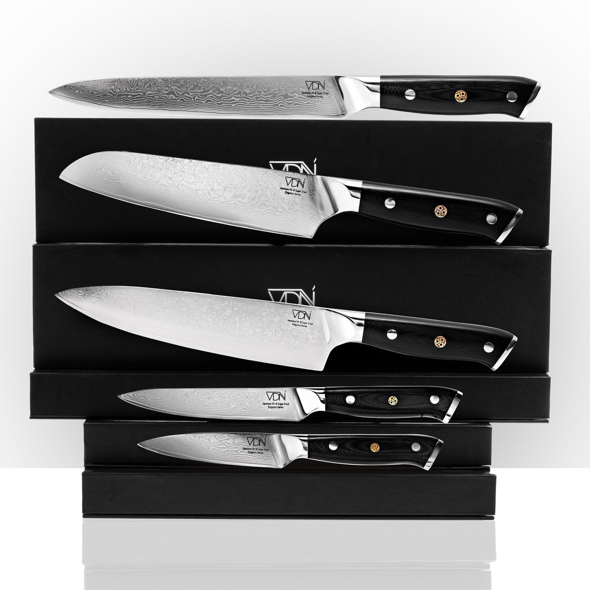 Complete Damaststaal Set Elegance Serie - Japanse messen set - 67 lagen - VDN