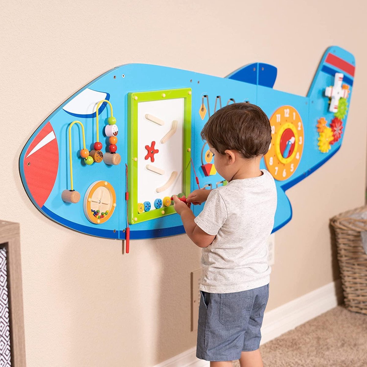 Viga Toys - Wandspeelbord Vliegtuig Groot - 180cm lang