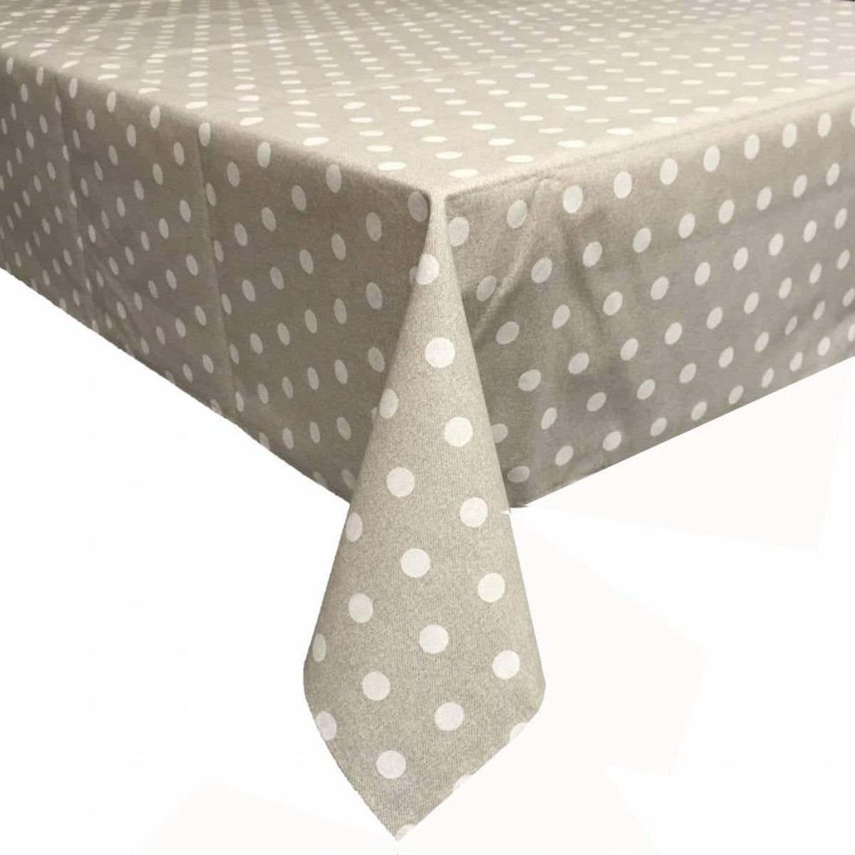 MixMamas Tafelkleed Gecoat Stippen - 140 x 250 cm - Beige/Wit