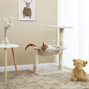 Luxe Katten Krappaal Met Hangmat & Uitzicht Plateau - Activity Center - Krappaal Klimpaal - 70 CM Hoog - Beige