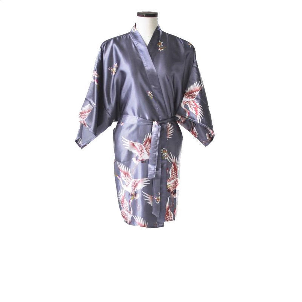 TA-HWA Korte Kimono met Kraanvogels Zilver Dames Kimono L
