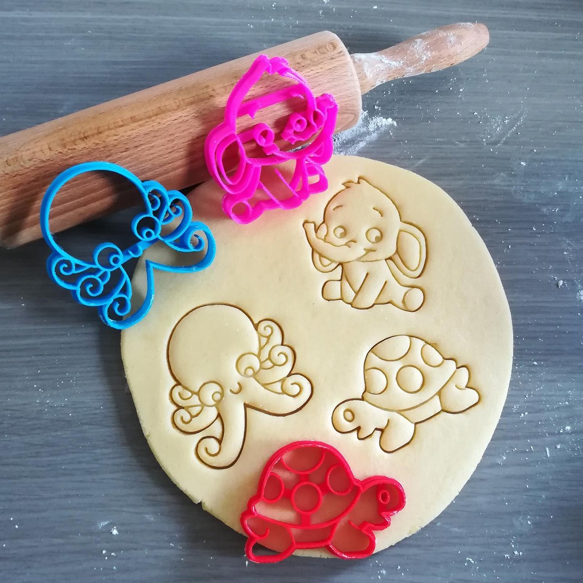 Koekjesvorm | 3-delige set | Dieren | Olifant - Schildpad - Octopus | Cookie cutter | Uitsteekvorm | Bakvorm | 8cm