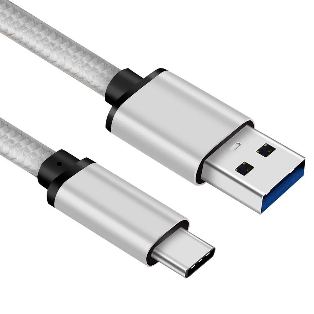 USB C kabel | C naar A | Nylon mantel | Zilver | 2 meter | Allteq