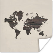 Poster Wereldkaart - Bruin - Hout - 30x30 cm