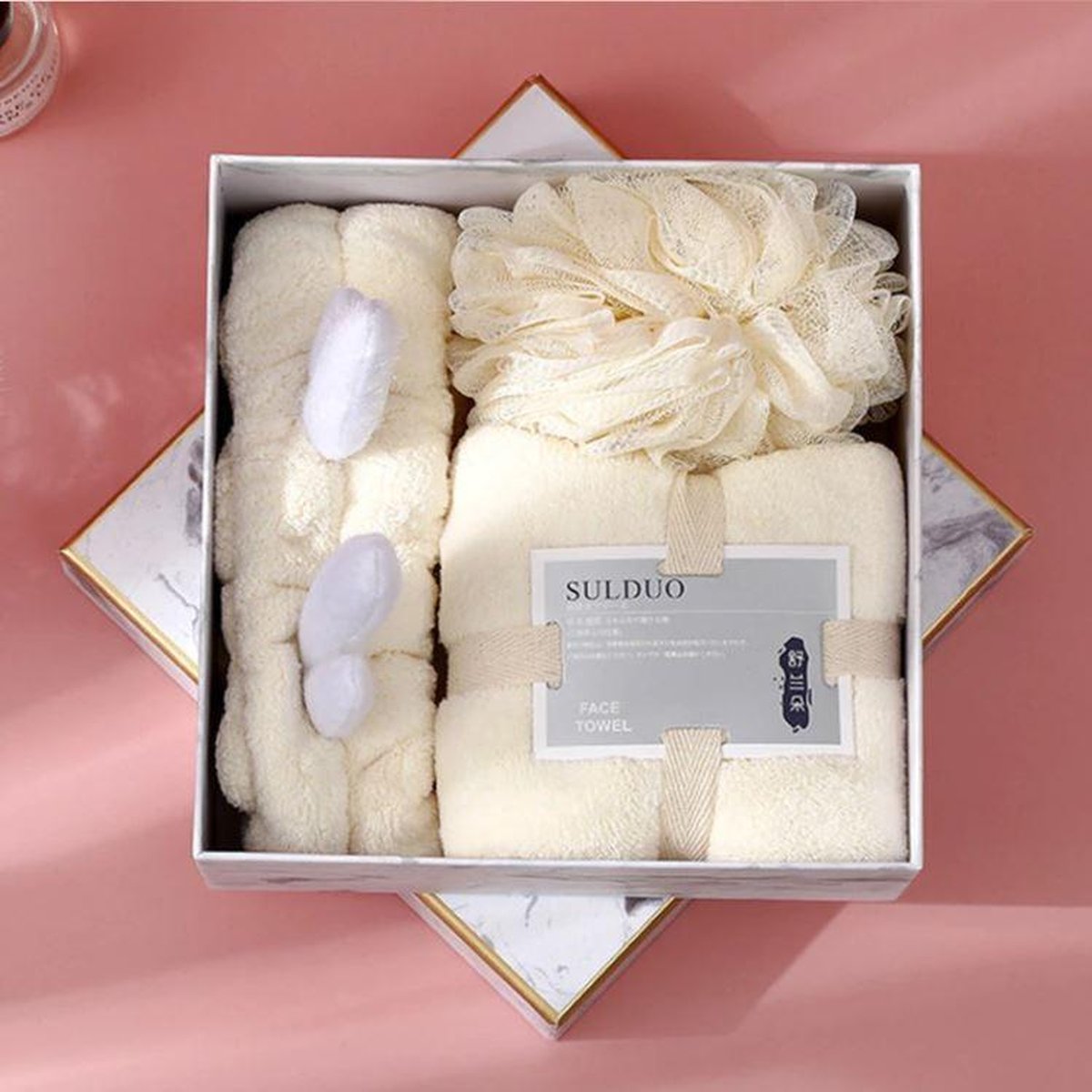 Badspons | Handdoek | Haarband | Luxe set Set van drie stuks