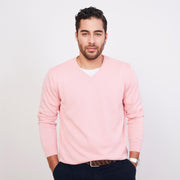 ULTRAMARINE Trui Heren met V Hals - Sweater Heren met Lange Mouwen - Truien Heren Volwassenen - Sweatshirt Heren - Longsleeve Heren - Trui Mannen - Pullover - Roze - L