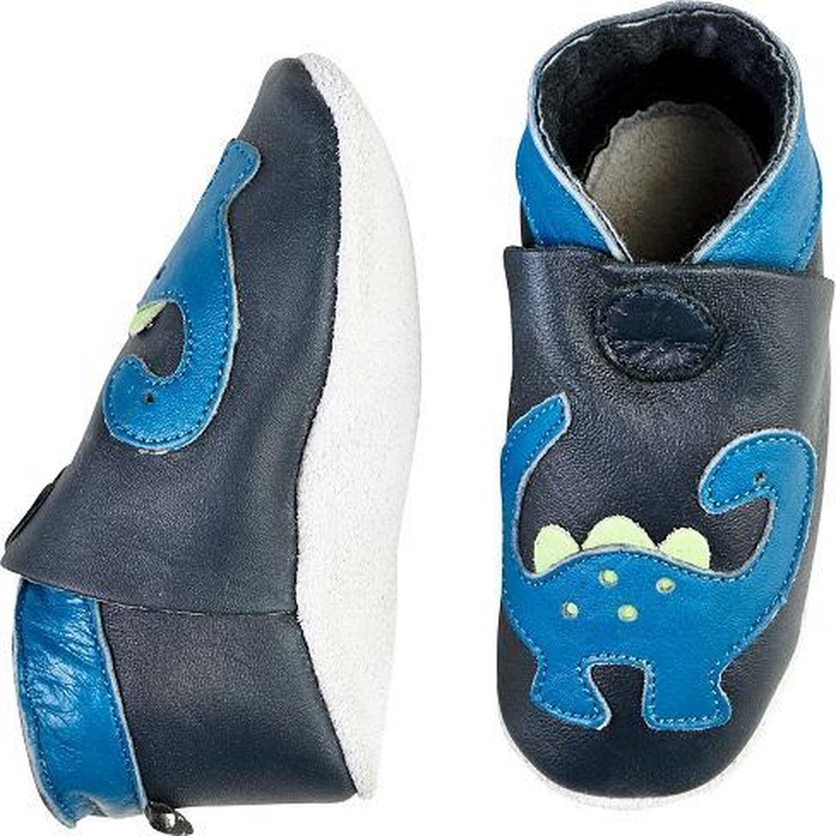 CeLaVi - leren slofjes - dino - blauw - Maat 16/18