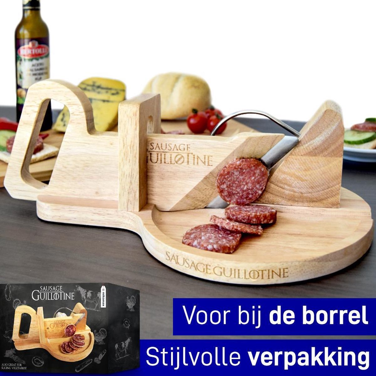 MikaMax Worst Guillotine - Snijplank - Worstsnijder - Worst snijplank - Hout