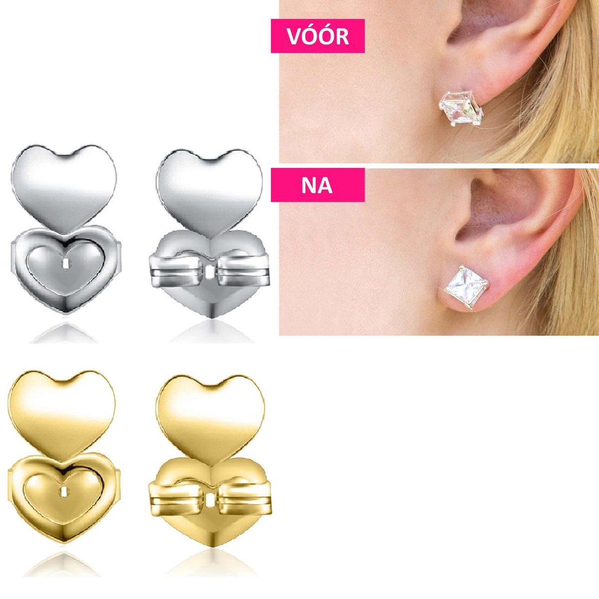 Earlifters - Voorkom Uitgerekte Oorlellen - Ondersteun het Gewicht van Zware Oorbellen - 2 PAAR - Goud en Zilver Voordeelset