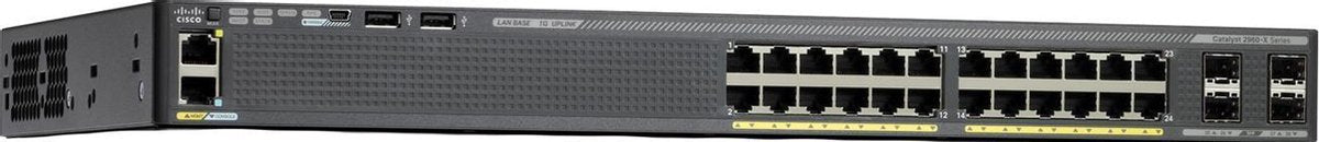 Cisco Small Business 2960X Series Switch - 24-poorts + 4 SFP uplink-poorten - Gigabit - Power over Ethernet - Layer 2 - Managed - stapelbaar