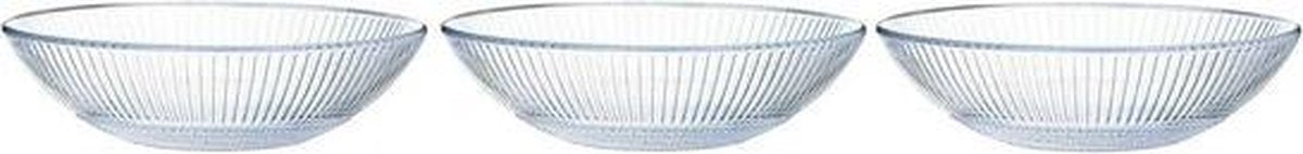 3x Salade schalen/slakommen van glas met relief 26 cm - Schalen en kommen - Keuken accessoires
