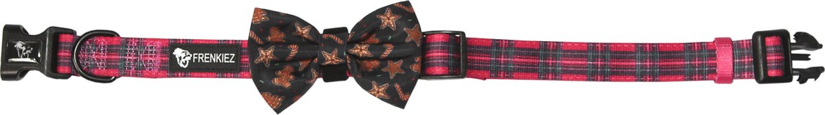 Frenkiez halsband barkberry red met kerst strik small