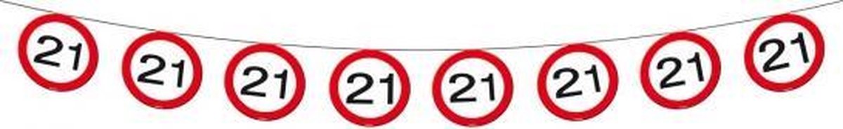 2x Vlaggenlijn versiering 21 jaar verkeersborden 10 meter