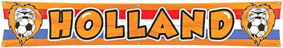 2x Oranje mega banner/ vlag Holland 370 x 60 cm - Oranje Ek/ Wk versiering artikelen