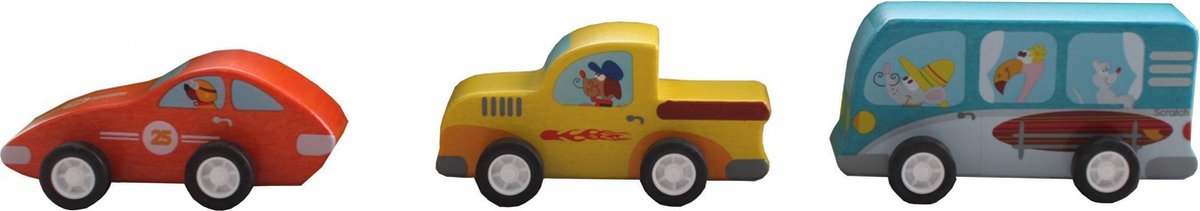Scratch On The Road: SET van 3 PULL-BACK AUTO'S - ONDERWEG 9.5x5x4.5cm