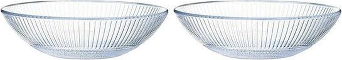 2x Salade schalen/slakommen van glas met relief 26 cm - Schalen en kommen - Keuken accessoires