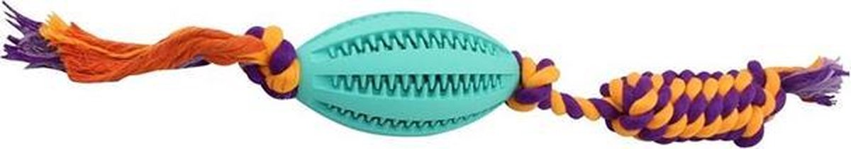 Rugby bal met touw in de kleur turquoise.