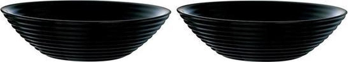 2x Salade schalen/slakommen van zwart glas 27 cm - Schalen en kommen - Keuken accessoires