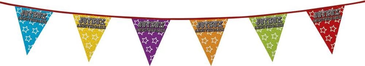 12 stuks: Holografische Vlaggenlijn - Joyeux Anniversaire - 8m