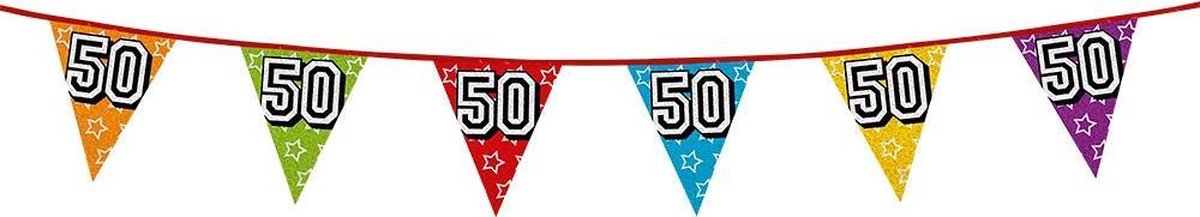 1x stuks vlaggenlijnen met glitters Sarah/Abraham 50 jaar thema feestartikelen - Verjaardag versieringen - 8 meter - Plastic