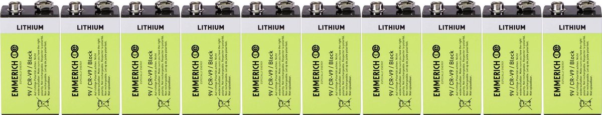 9V batterij (blok) Lithium Emmerich Industrial 6LR61 800 mAh 10 stuk(s)