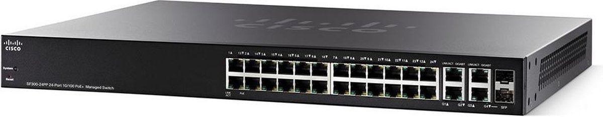 Cisco SF350-24P Managed L2/L3 Fast Ethernet (10/100) Power over Ethernet (PoE) Zwart