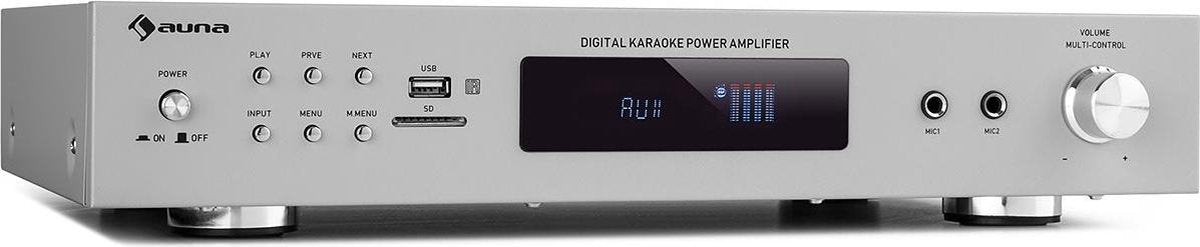 AMP-9200 BT digitale stereo-versterker 2x60W RMS BT 2xmicro zilver