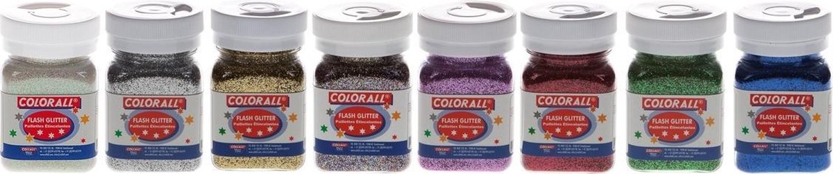 Colorall Flashglitter set 8 kleuren. 8 x 95 gram.