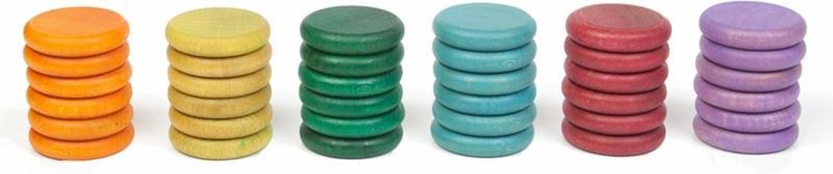 Grapat Houten Speelgoed 36 x Munten (6 extra kleuren)