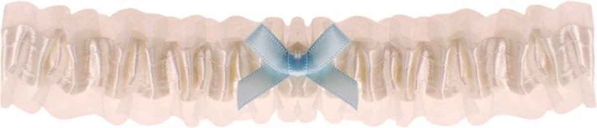 Kousenband ivoor met blauw strikje