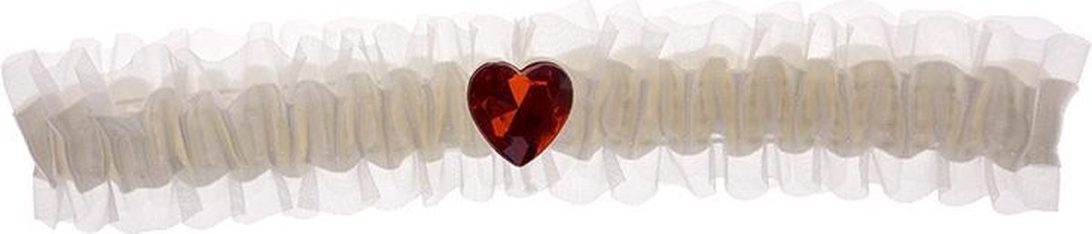 Kousenband ivoor met rood strass hartje