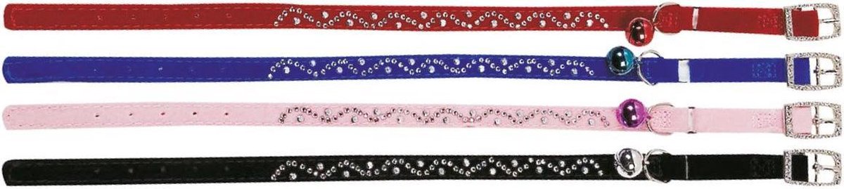 Flamingo Kattenhalsband Velours Diamond Wave - Rood
