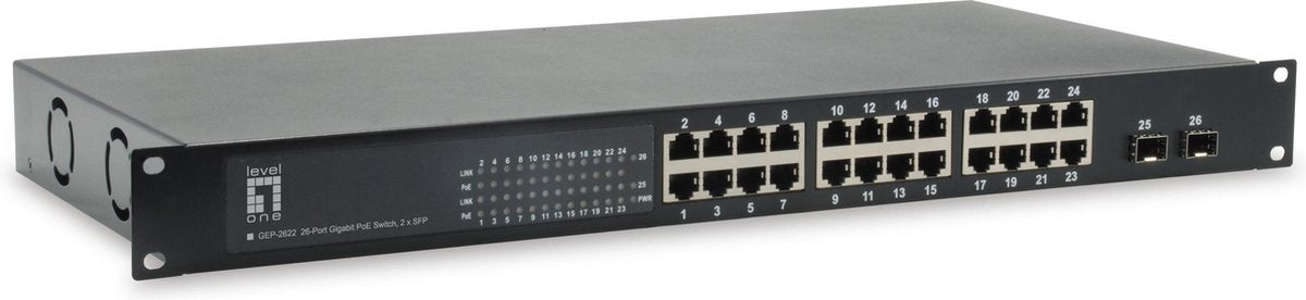 LevelOne GEP-2622W500 Unmanaged Gigabit Ethernet (10/100/1000) Zwart Power over Ethernet (PoE)