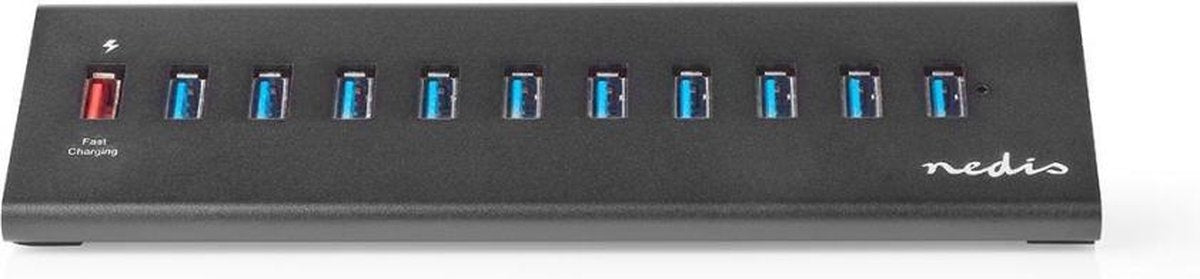 USB-Hub | 11-Poorts | QC3.0 / USB 3.2 Gen1 | Netvoeding / USB Gevoed | 5 Gbps | 11x USB