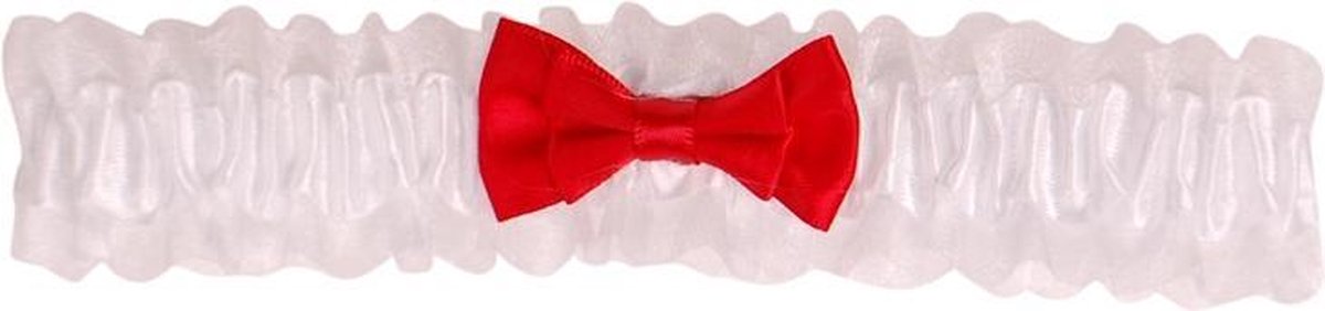 Kousenband wit met rood strikje