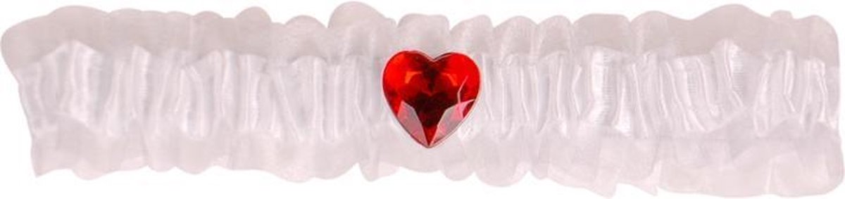 Kousenband wit met rood strass hartje