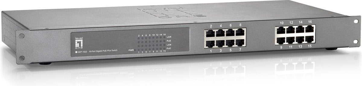 LevelOne GEP-1622 Unmanaged Gigabit Ethernet (10/100/1000) Grijs Power over Ethernet (PoE)