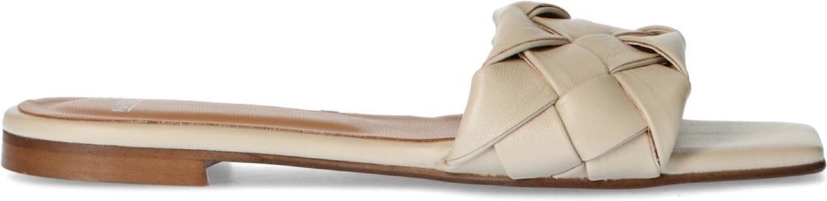 Manfield - Dames - Beige muiltjes met gevlochten detail - Maat 39